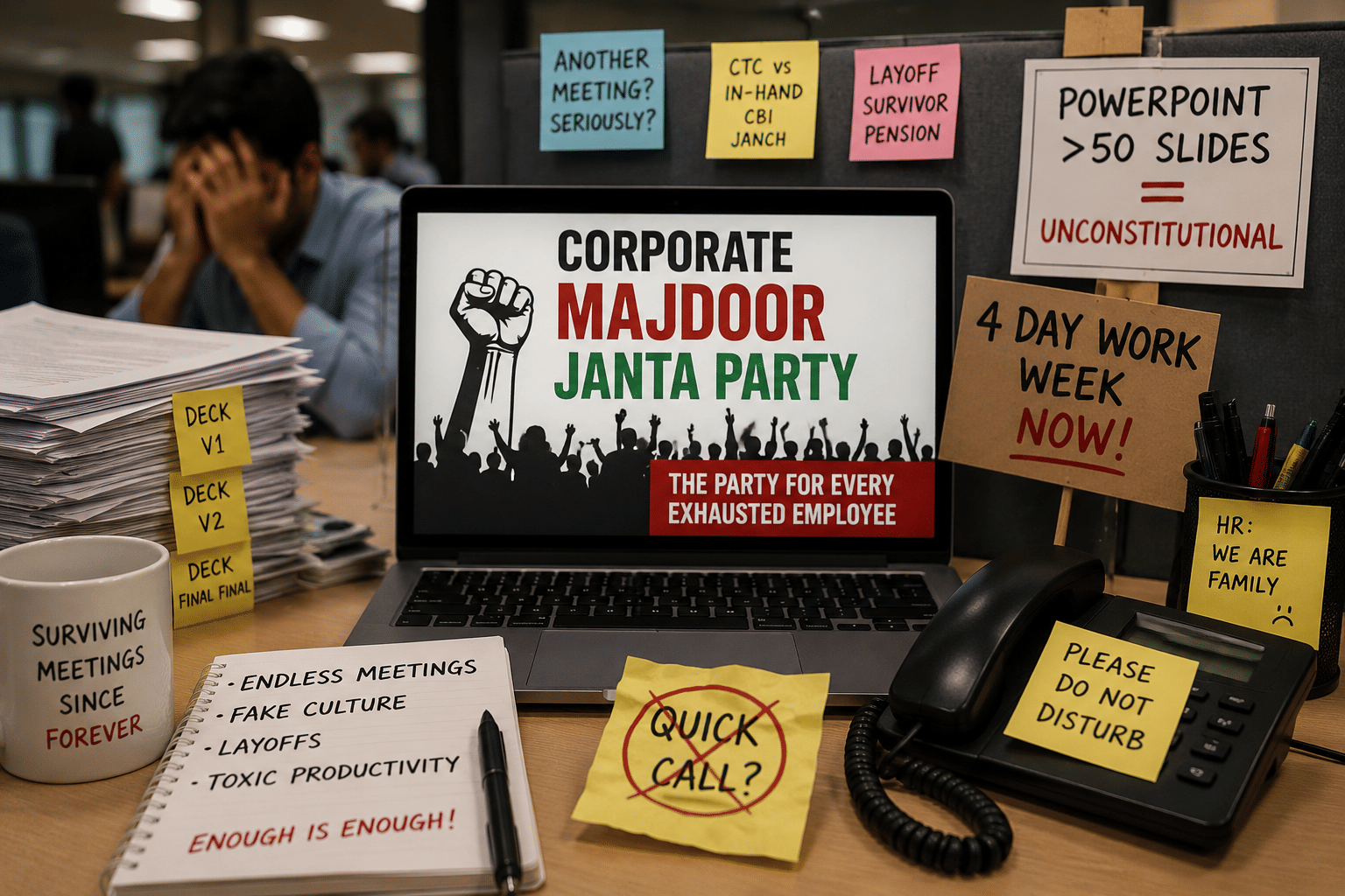 Viral ‘Corporate Majdoor Janta Party’ turns workplace burnout into India’s latest LinkedIn trend