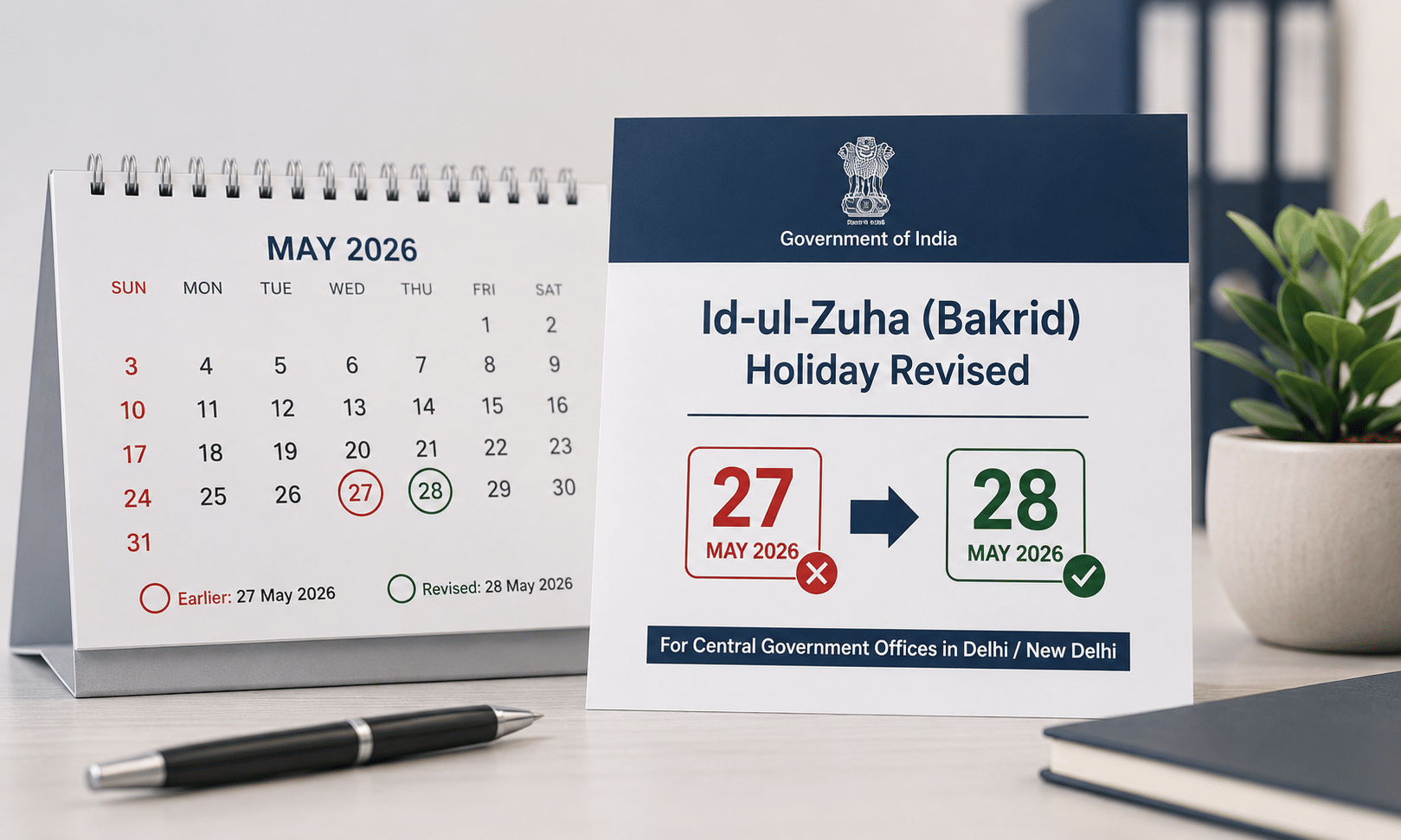 Bakrid 2026 holiday moved from May 27 to May 28, says Centre