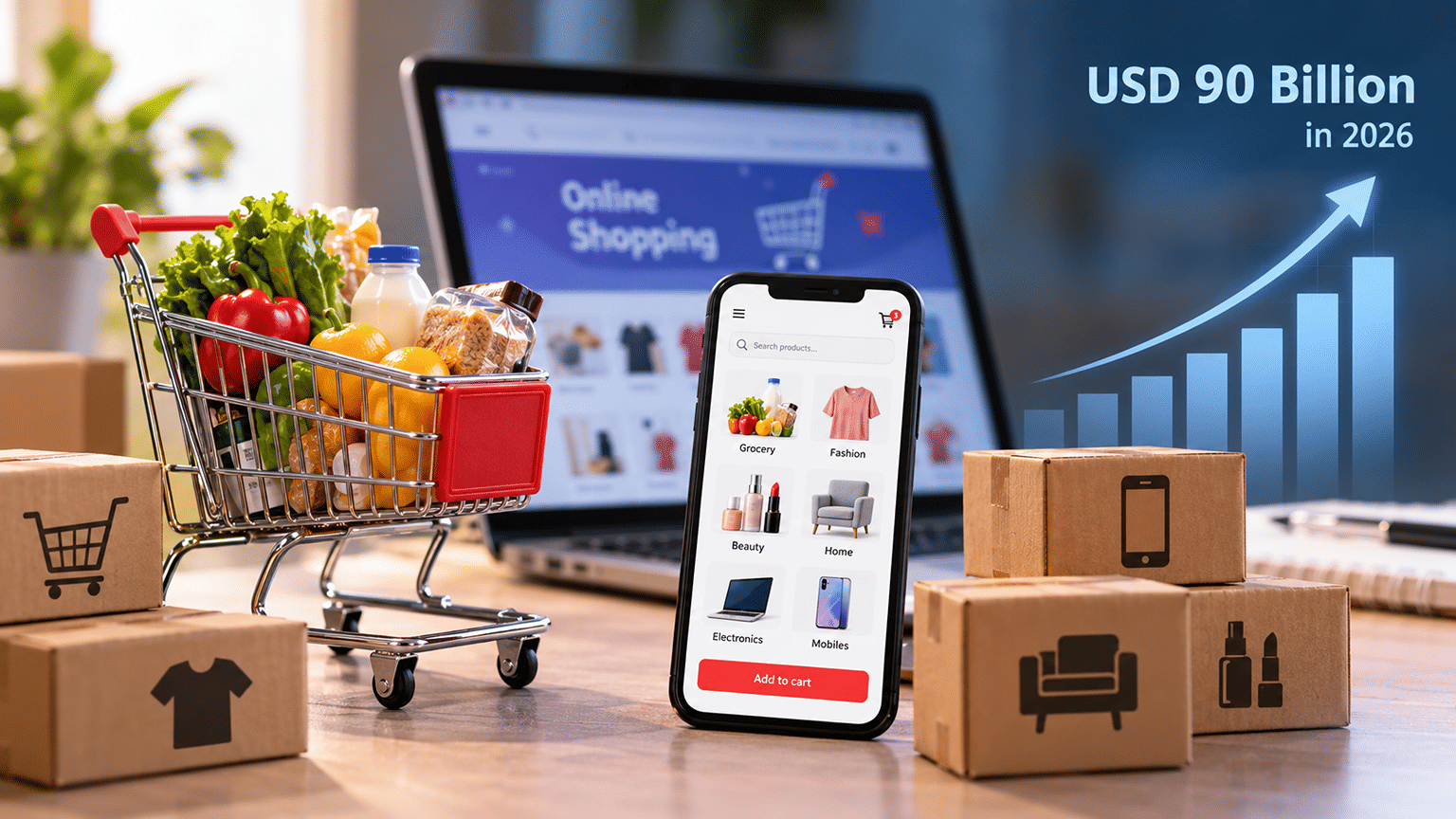 India's online retail market to cross USD 90 bn in 2026; grocery to ...