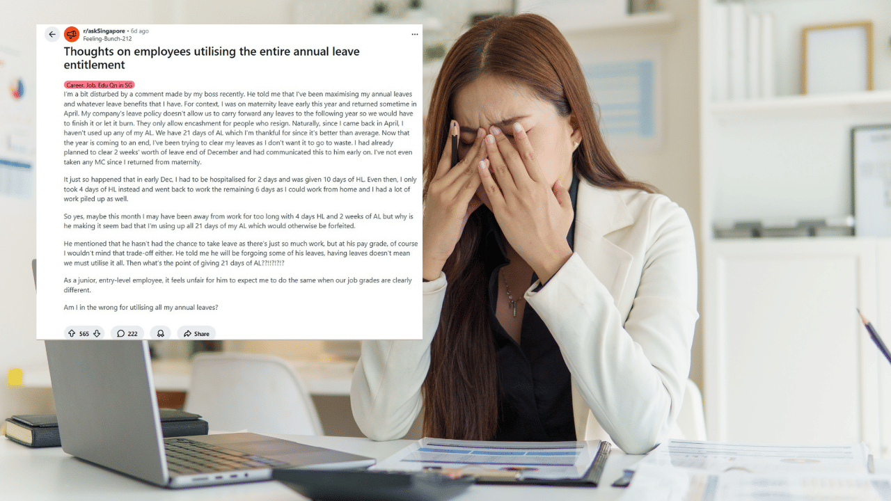 Singapore worker says boss criticised her for using all her annual leave, Igniting online debate