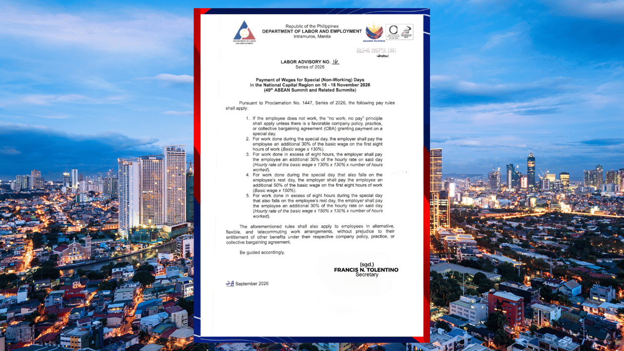 Philippines issues pay rules for NCR special non-working days during ASEAN Summit